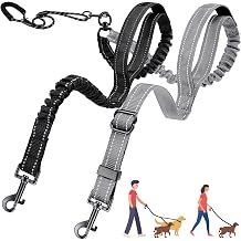 AUTOWT Double Leash for Two Dogs, No Tangle 360 Swivel Dual Dog Leashes with 4 Handles, Super Lightweight for Puppy, Reflective Adjustable Strap and Shock Absorbing Bungee