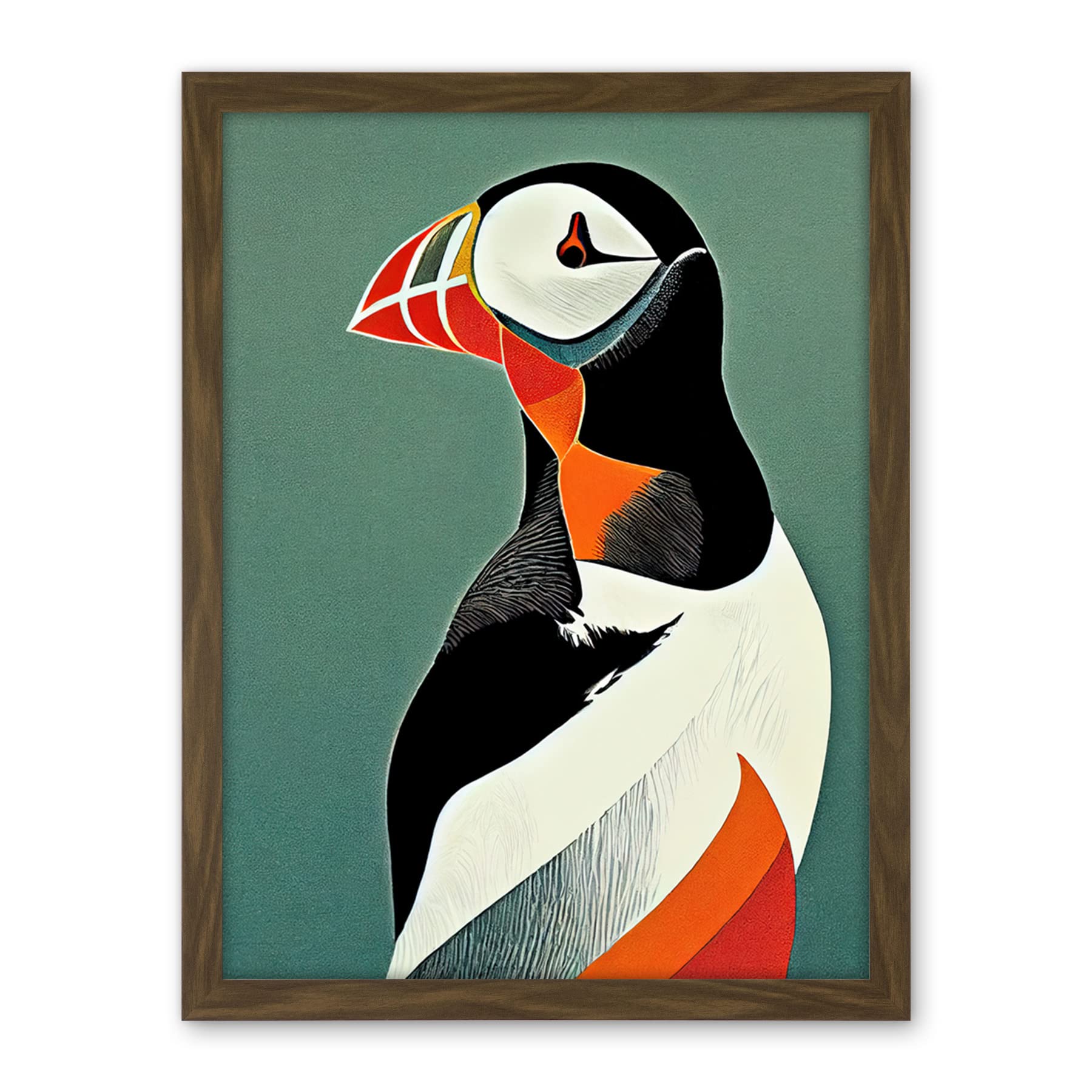 Wee Blue Coo Bright Bold Colourful Atlantic Puffin Bird Portrait Artwork Framed Wall Art Print 18X24 Inch