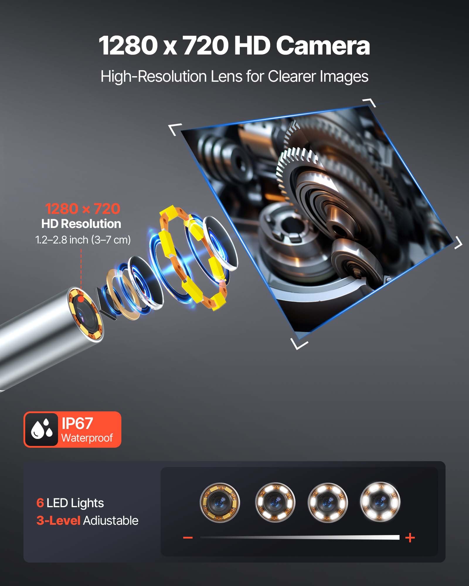VEVOR Endoscopio Cámara de Inspección de 360° Articulado en 4 Direcciones con Pantalla IPS, Sonda de 3,9 mm, Batería 7000 mAh, Luces LED, 32 GB, Zoom Multinivel, para Motores Espacios Reducidos y HVAC