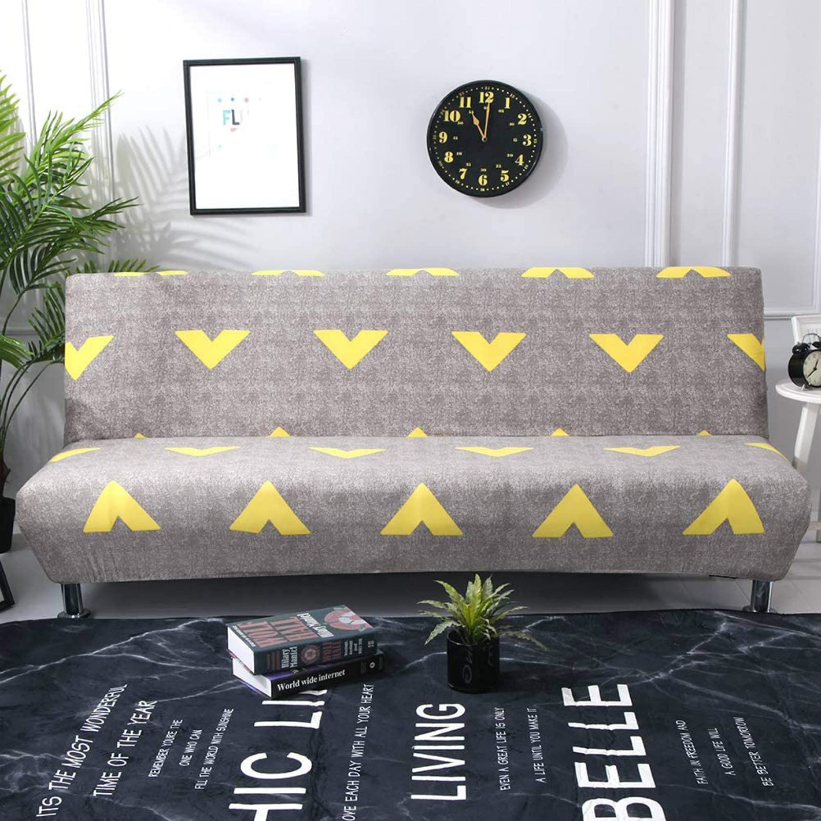 LBBBB Armless Sofa Cover Stretch Futon Cover Elastic Printed Couch Bed Cover Universal Non-Slip Folding Sofa Bed Slipcover for 2-3 Seater Sofa Bed without Armrests,M,160 * 190cm