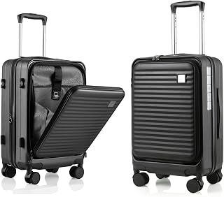 Expandable Carry On Luggage Durable Hardside Lightweight Rolling Suitcases with Spinner Wheels TSA Lock, (Black, 19.5-Inch)