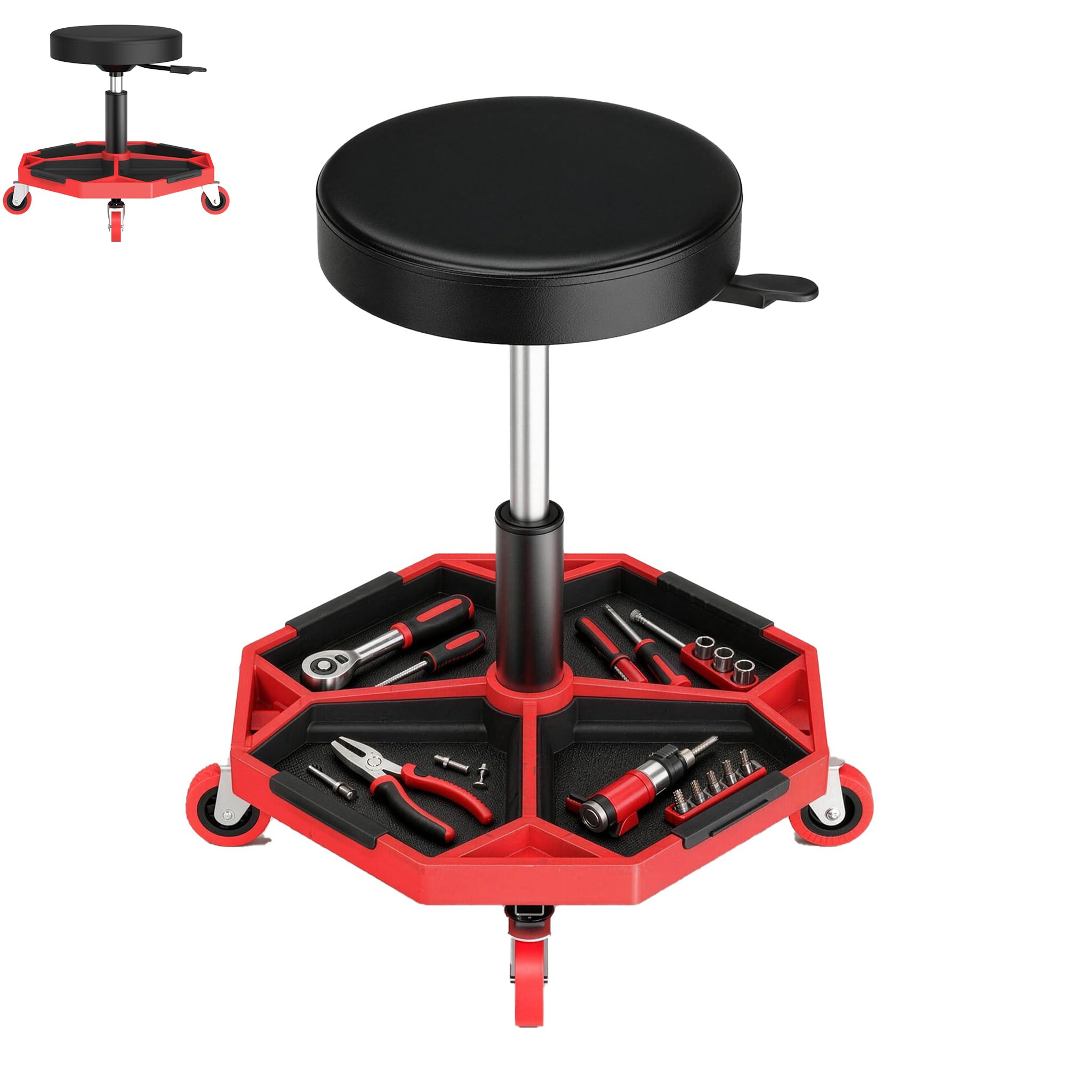 XMTECH Taboret warsztatowy z kółkami, regulacja wysokości, 150 kg, półka na