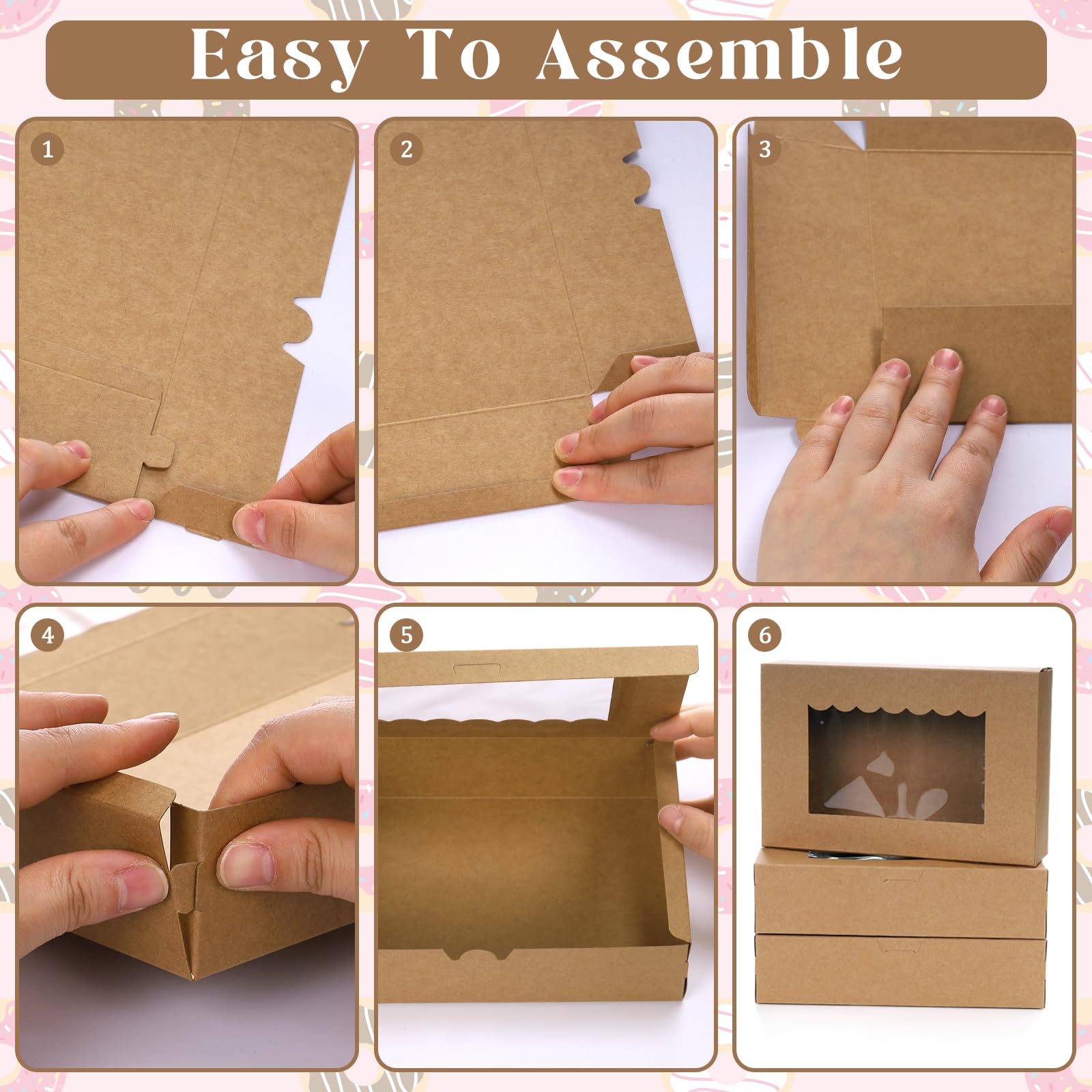20 cajas de cartón de papel kraft con ventana, 21,5 x 14 x 5,1 cm, caja de regalo para galletas, magdalenas, dulces, pasteles