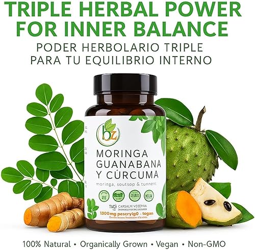 Miniatura 2 de Moringa, Guanabana y Cúrcuma (Moringa, Guanábana y Cúrcuma) 90 cápsulas 1500 mg por porción, potente mezcla de ingredientes 100% naturales de