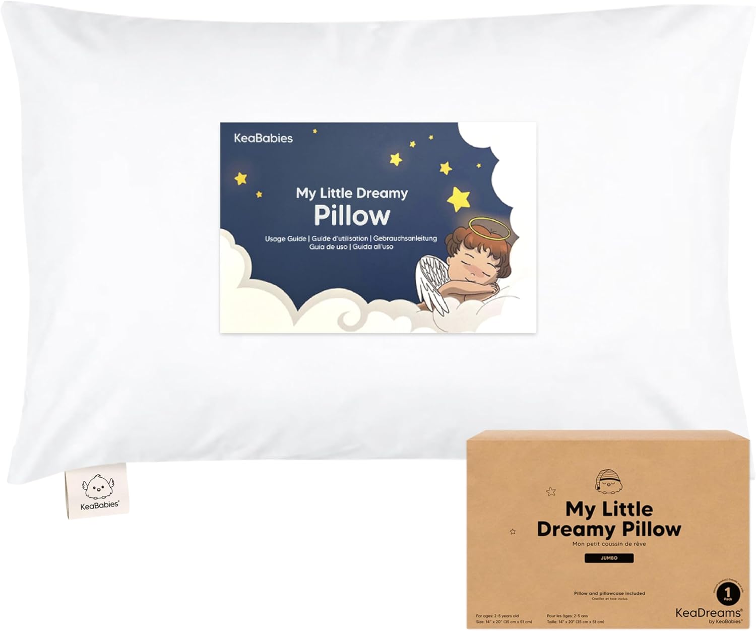 Toddler Pillow with Pillow Case Soft Organic Cotton Toddler Pillows for Sleeping Machine Washable Perfect for Travel Pillows for Kids 2-5 Years (Soft White)