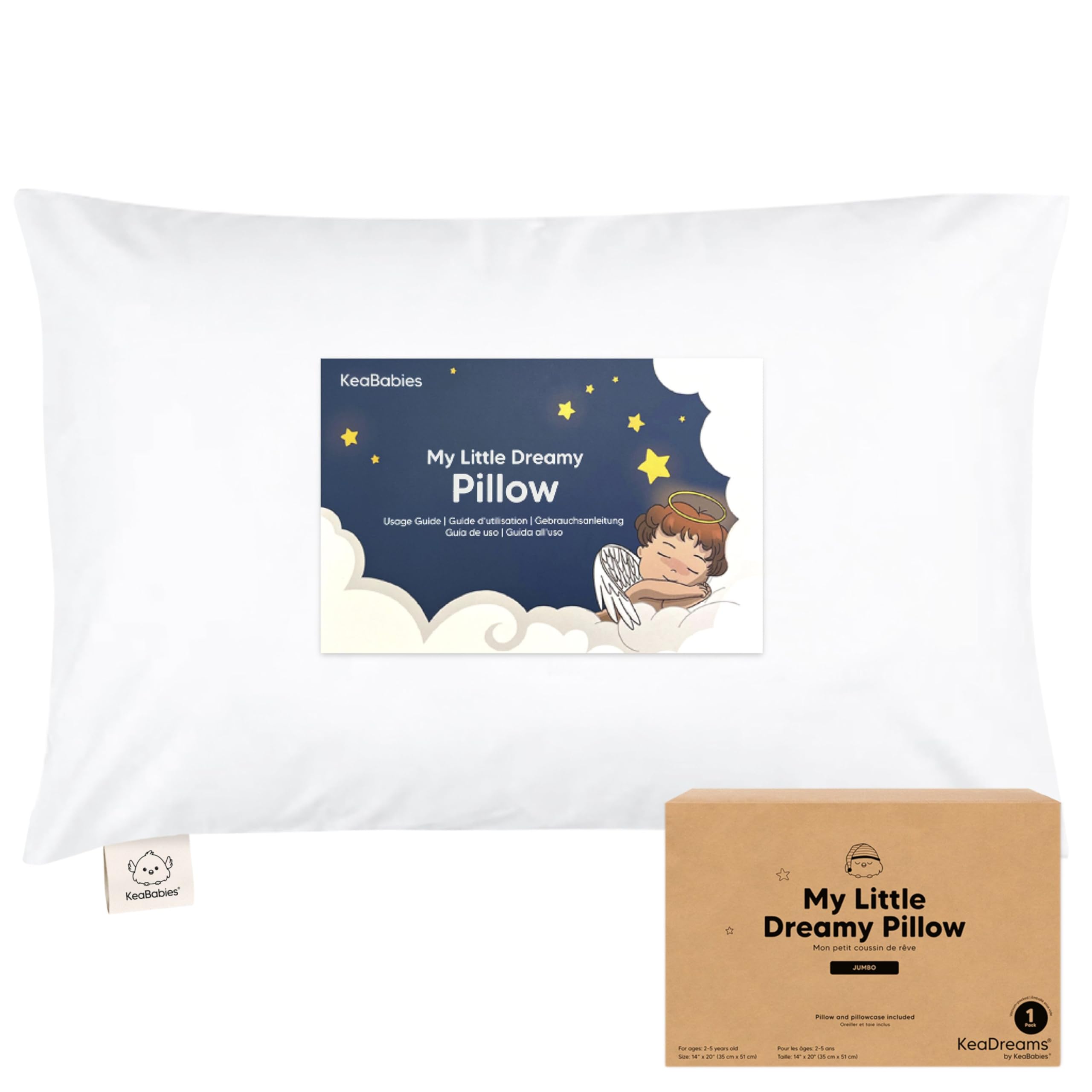 KeaBabies Toddler Pillow with Pillowcase, Jumbo 14X20 - Soft Organic Cotton Toddler Pillows for Sleeping - Machine Washable - Perfect for Travel, Toddler Bed Set (Soft White)