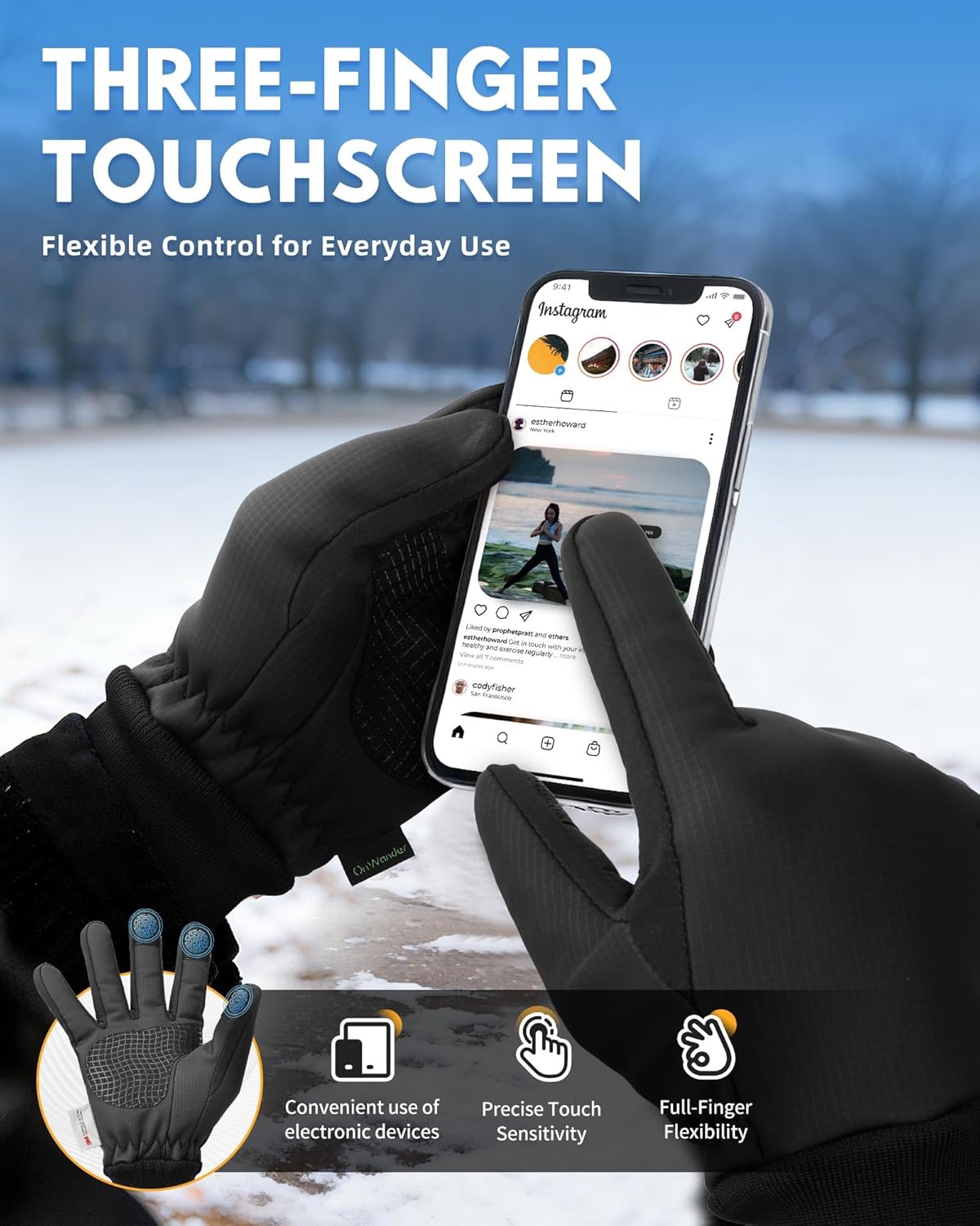 Winter Gloves for Men Women - Cold Weather Durable Waterproof PU Leather Fleece - Touchscreen Thermal Grip Gloves - Image 4