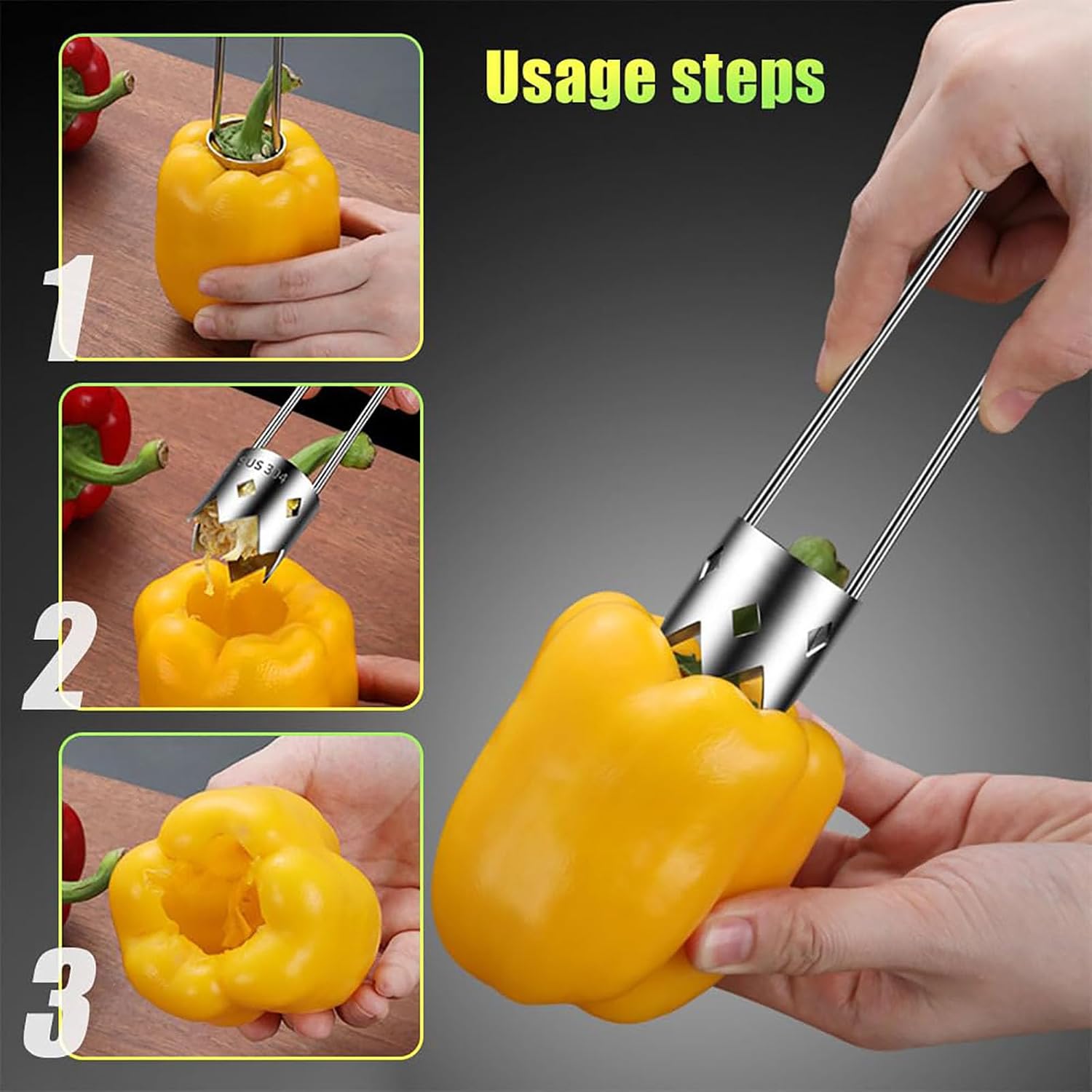 2026 Upgrade Stainless Steel Fruit & Vegetable Corer - Effortlessly Remove Cores from Red Bell Peppers, Apples & More - Essential Kitchen Tool