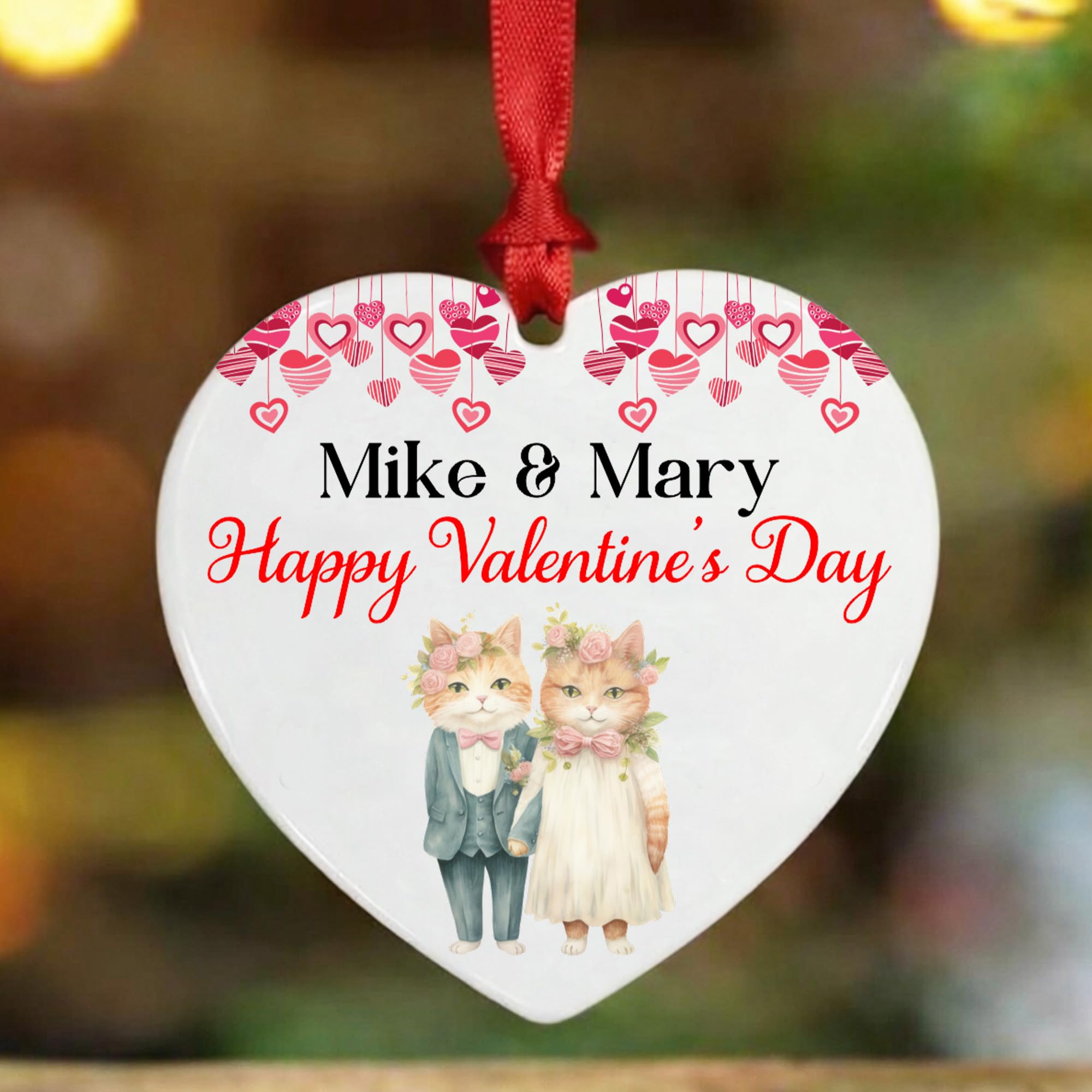KreateSquare Personalised Valentine’s Day Photo Bauble – Custom Heart Ornament with Name – Romantic Couple Gift, Our First Valentine Keepsake, Hanging Ceramic Decoration for Him Her (Design-4, Heart)