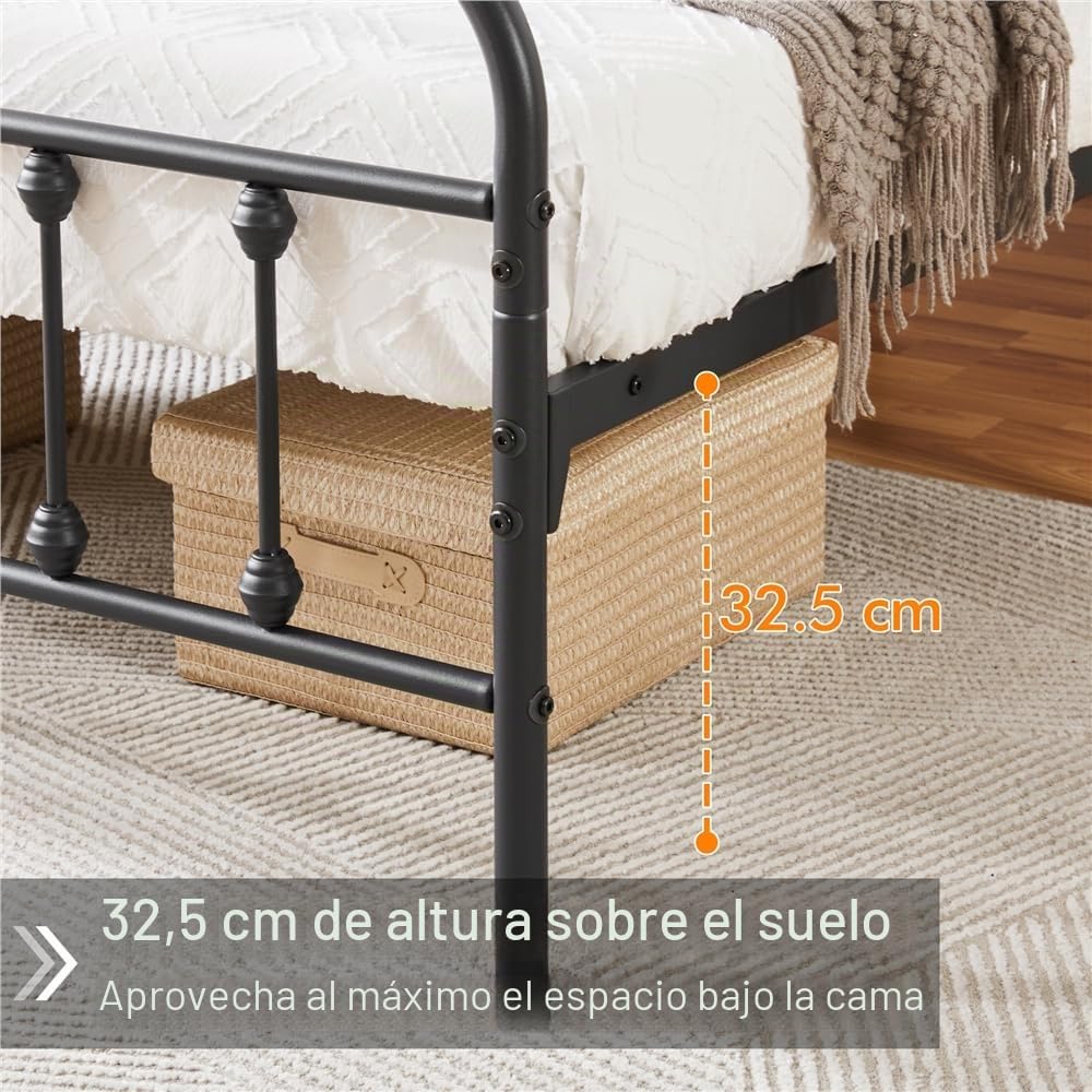 Yaheetech - Cama Individual Doble de Metal, Montaje Simple para Espacios pequeños Adultos, 140 x 200 cm, Color Negro