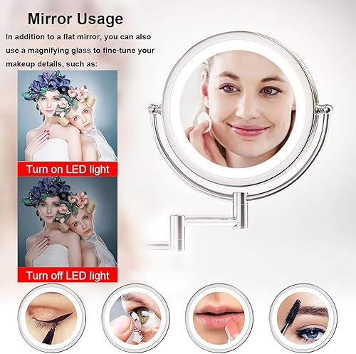 Miniatura 3 de Espejo de maquillaje montado en la pared con carga USB 10X, espejo cosmético con luz y aumento, espejo LED de 8 pulgadas, espejo de doble cara