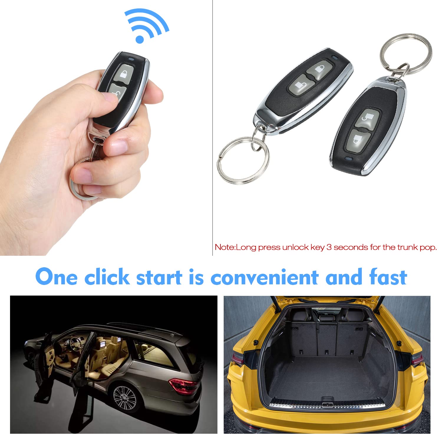 Shkalacar Verrouillage Centralisé de la Voiture, Kit de Boîtier de Télécommande Central Universel, Système d'entrée sans clé avec Serrure de Porte de Voiture avec Bouton de Déverrouillage du Coffre