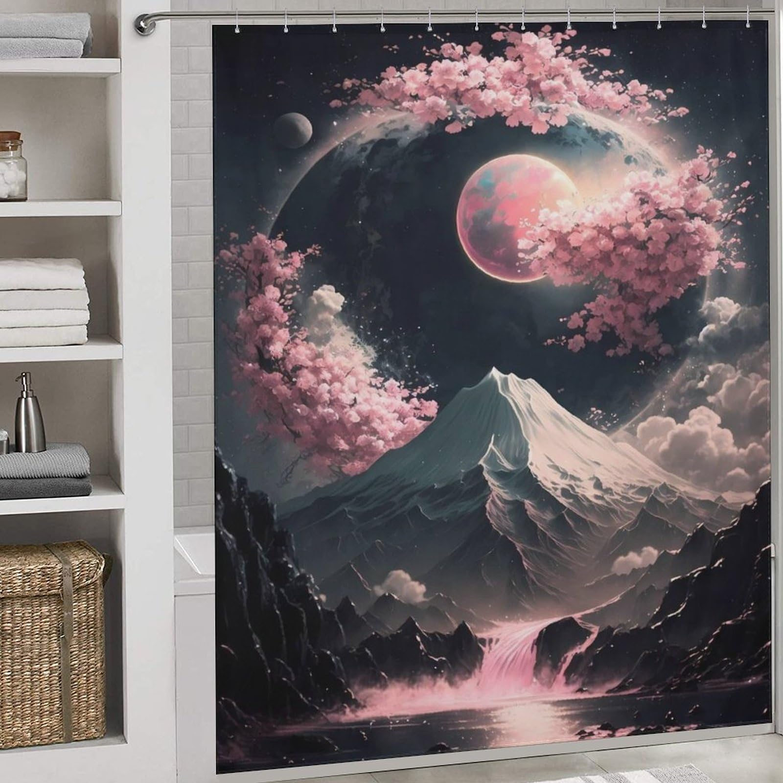Rideau de douche japonais néon en polyester pour illuminer votre salle de bain zen