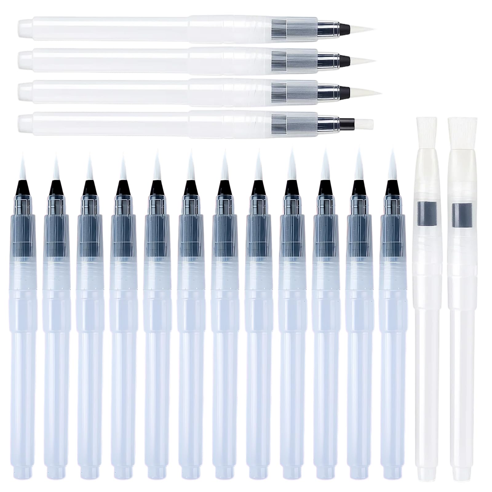 18 Pcs Watercolour Brush Pens, 12/15/16mm Tip Sizes with Fine Tip and Flat Head, Professional Brushes for Watercolor Painting, Travel and Professional Artists