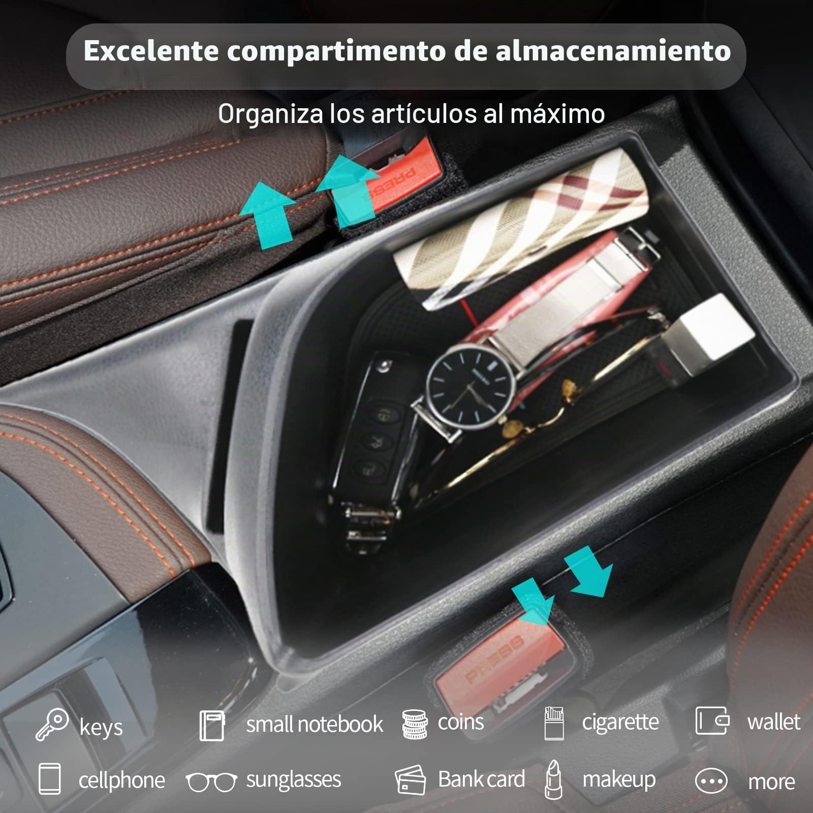 CDEFG Compatible con BMW X1 F48 X2 F39 2016-2019, Caja de almacenamiento Consola Central Apoyabrazos Interior Center Armrest Storage Box, Con Tapete Antideslizante Accesorios Interiores coche (Negro)