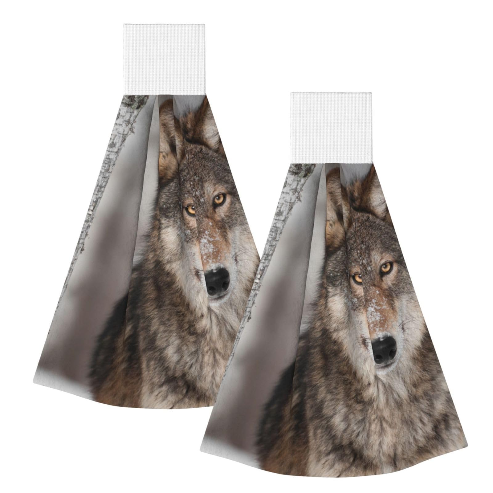 DOPKLNA Wild Wolf Print, 2 Pcs Hanging Coral Fiber Hand Towels for Bathroom, Absorbent Kitchen Towels