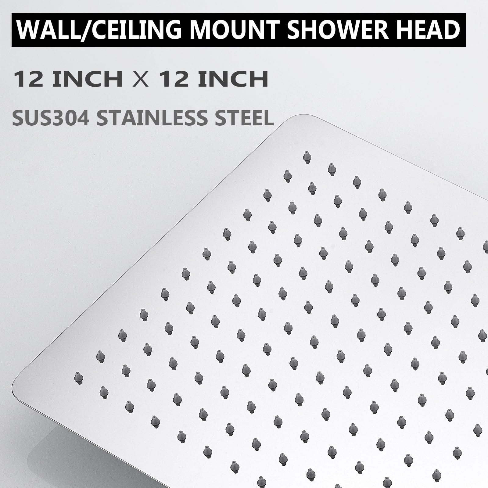 Cabezal de ducha de lluvia de 12 pulgadas, panel de ducha ultrafino de montaje en pared, cuadrado, cromo pulido