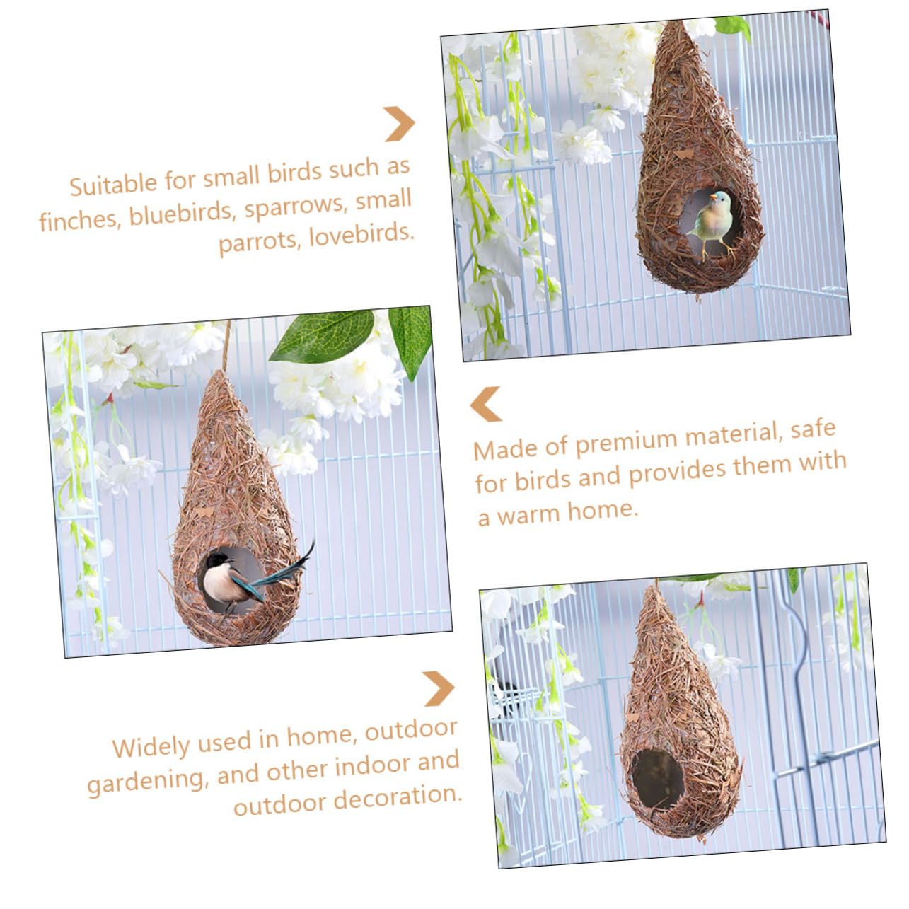 BESTonZON Nido per Uccelli da Appendere in Paglia 5 Pezzi per e Decorazioni Esterne Decorativa per Uccelli e Nidificazione