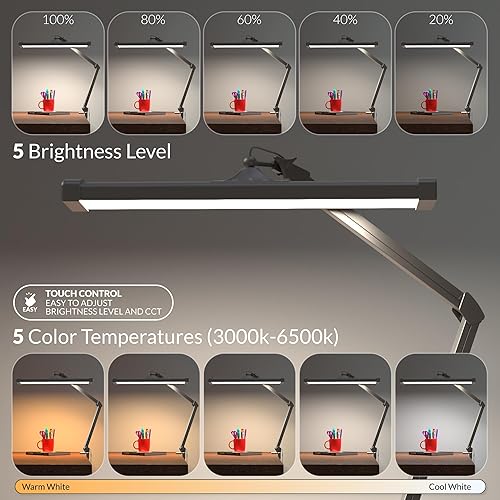 Miniatura 5 de AZARPIXEL Lámpara de escritorio LED profesional de 2,300 lúmenes, potente y superbrillante, brillo y color ajustable, luz de tarea para el hogar,