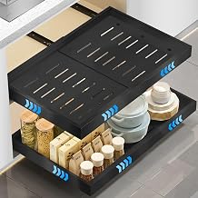 Telescopic Drawer for Gluing 53 cm Depth Extendable Kitchen Drawer Organiser with 3 Rail System Slide Out Drawer No Drilling and Nailing Required Black Pack of 1