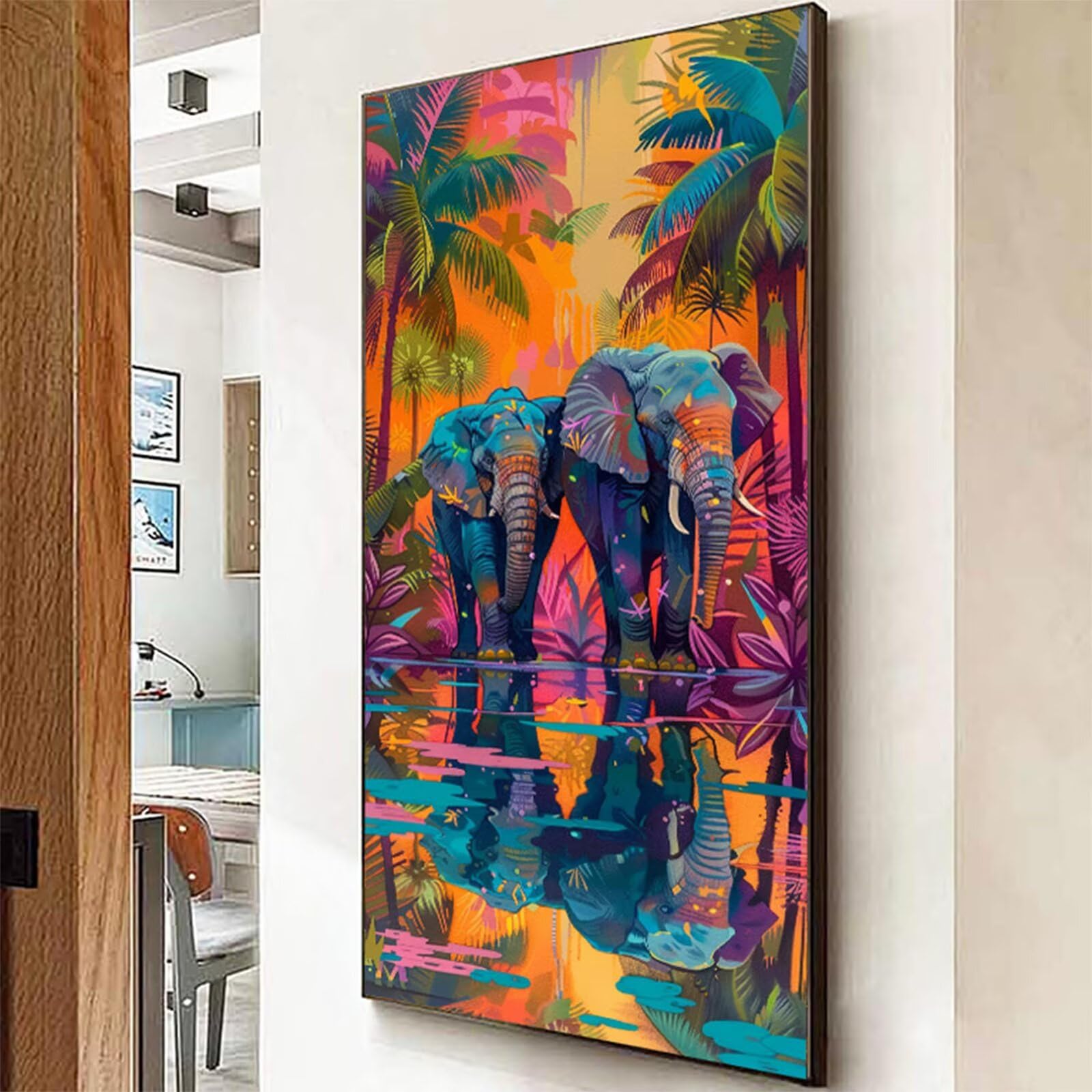 Diamentowe malowanie słoń dorośli diament, 5D diamentowe rysunki drzewa kokosowe obrazy diamentowe, 100 x 200 cm diament sztuka haft krzyżykowy puzzle rękodzieło, dekoracja ścienna J2-1307