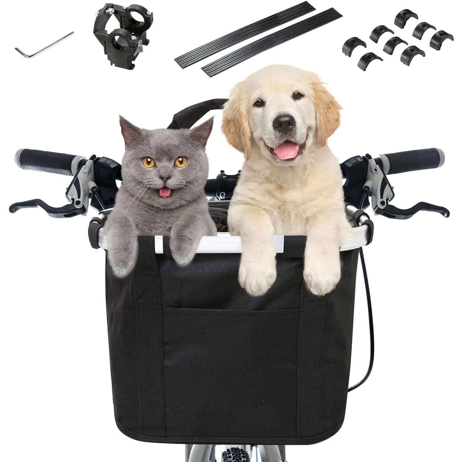 Joyzzz Bike Basket, Waterproof Front Dog Basket for Bike, Removable Bicycle Basket, Bike Baskets for Adult Bikes, Bike Bags for Bicycles, Folding Small Pet Bag for Shopping Camping Cycling
