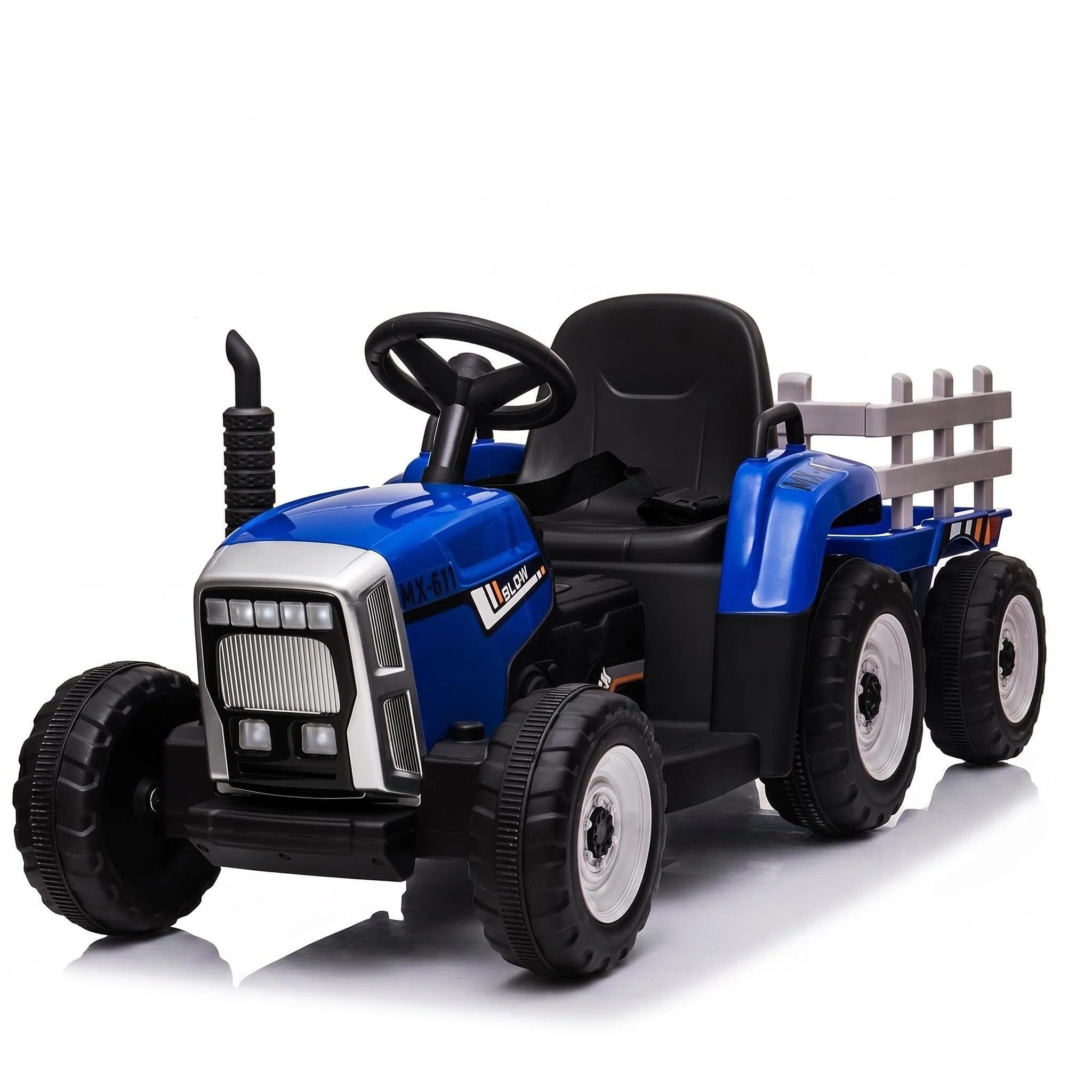 Petit Tracteur Électrique 12V Enfant,avec Remorque Amovible, 6 Roues Antidérapantes Télécommande, LED & USB Musique, Voiture Électrique Compact Intérieur Extérieur 3-8 Ans