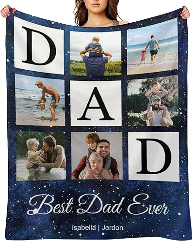 Regalos de cumpleaños para el día del padre para papá de parte de hija, hijo, esposa, manta personalizada para papá y abuelo, manta personalizada