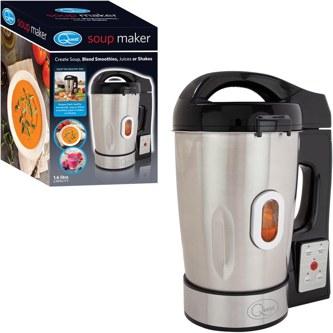 Quest Electric Soup & Smoothie Maker Machine - 800W 1.6L Stainless Steel Soup Kettle with Built In Blender