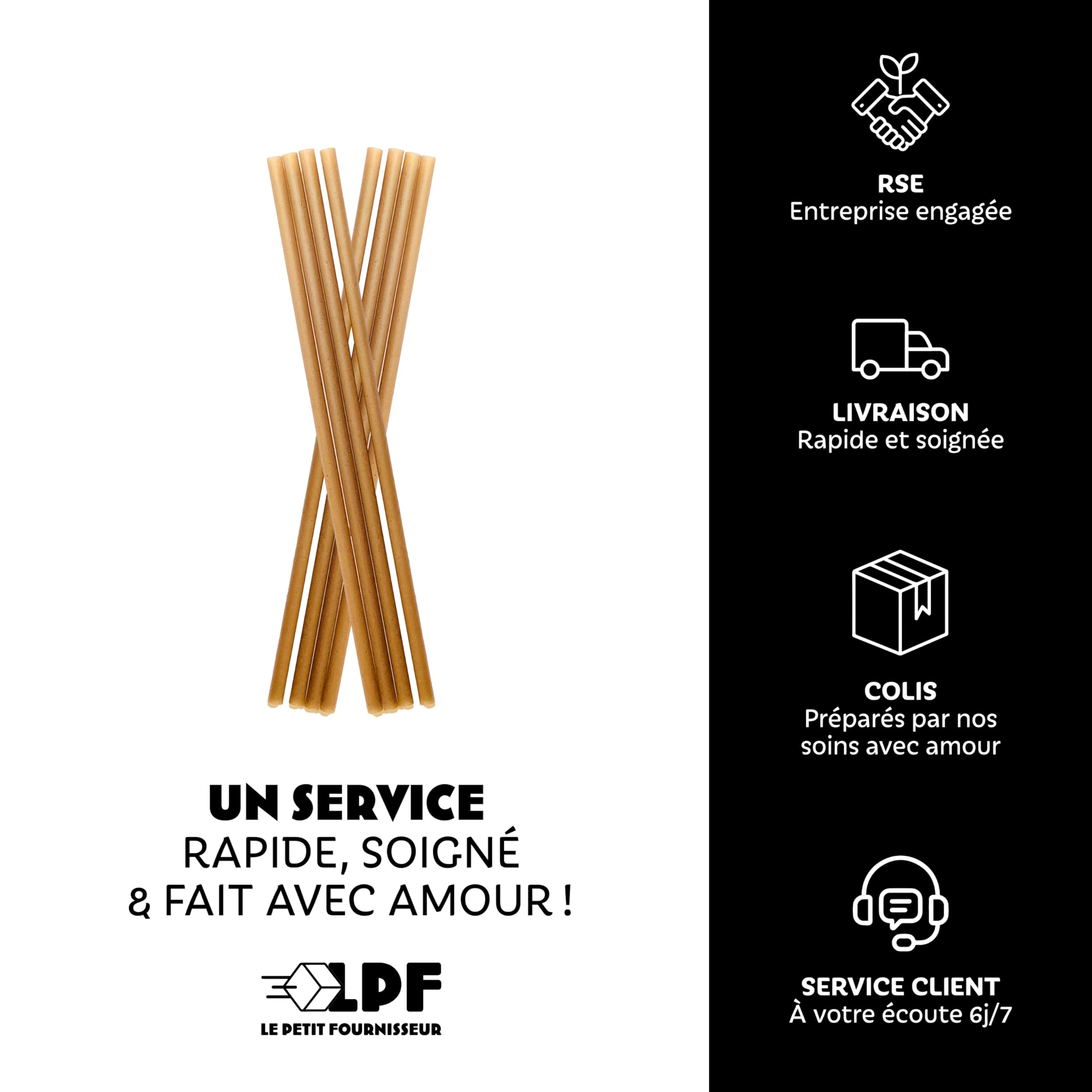 LPF LE PETIT FOURNISSEUR – Pailles Canne à Sucre 21cm – Réutilisables & Compostables – Sans Goût ni Odeur – Ne ramollie pas résistance 24h Boissons Froides – Sans Plastique – Lot 500 – Made in France