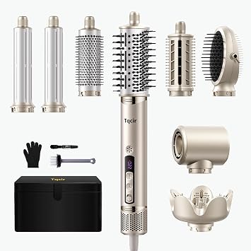 Tqcir 8 in 1 Hot Air Styler, Powerful Hair Dryer Brush with AutoWrap Curler | Anti-Frizz Blow Dryer for Fast Drying Curling Straightening Volumizing, Adjustable Heat & Speed, Storage CaseRose Gold