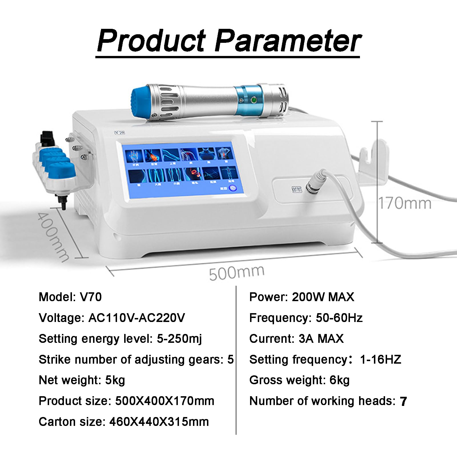 Macchina per Terapia Ad Onde D'urto,Elettromagnetico Macchina Portatile per Terapia Onde D'Urto per Alleviare Il Dolore Muscolare Massaggiatore, con 7 Teste di Massaggio