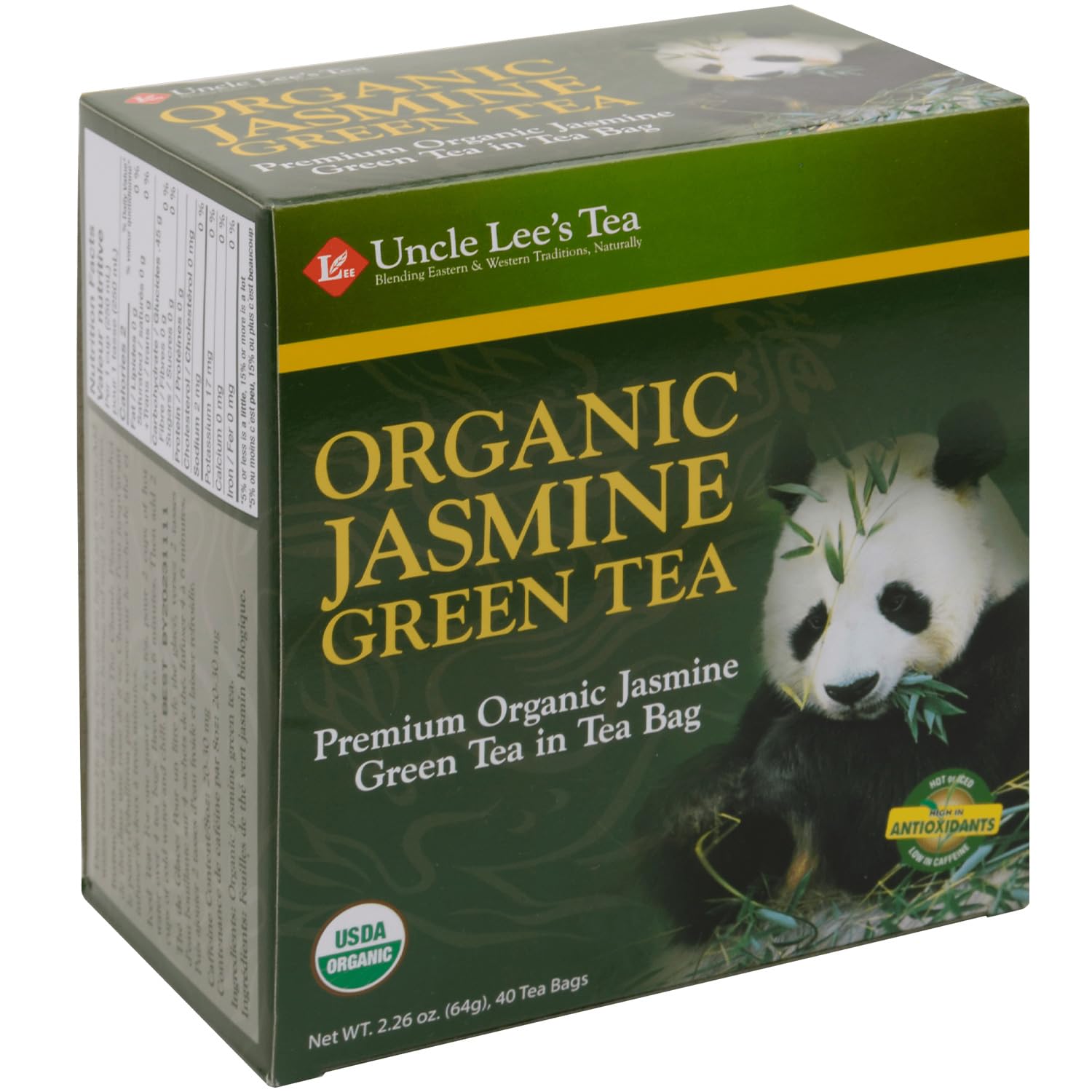 Uncle Lee's Organic Jasmine Green Tea Bags, 40 Count – Antioxidant-Rich, Low Caffeine, Naturally Uplifting Blend
