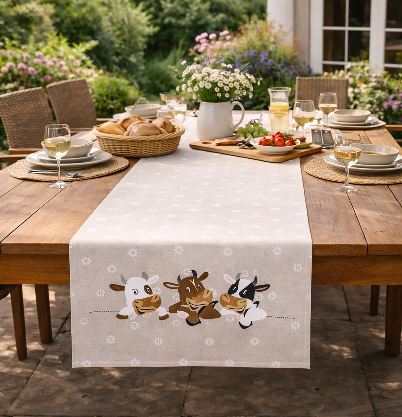 Chemin de table vaches marron 40x140 cm pour déco de ferme printanière