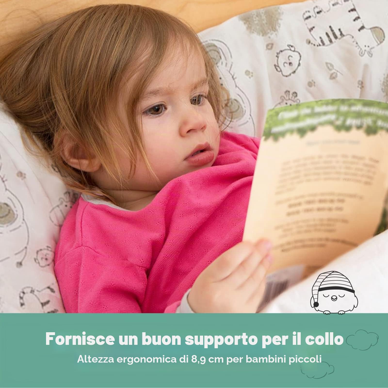 KeaSafari - Cuscino per bambini con federa, morbido cotone biologico, per dormire, lavabile, per bambini