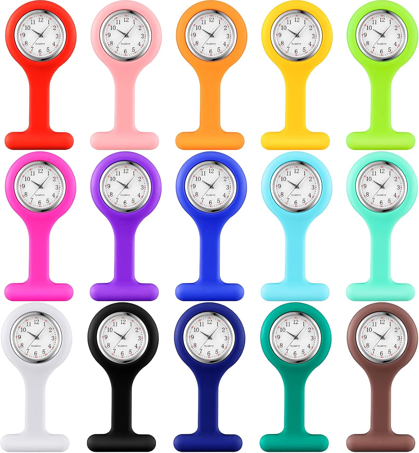 Kenning 15 Pack Clip on Nurse Watches for Women Men, Silicone Lapel Pin Pocket Fob Stethoscope Watch with Second Hand for Employee Appreciation CNA Week Doctor Nurse Student Graduation Gift