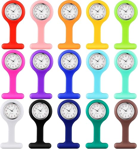 Kenning Paquete de 15 relojes de enfermera con clip para mujeres y hombres, reloj de silicona con solapa de bolsillo, estetoscopio con segunda mano