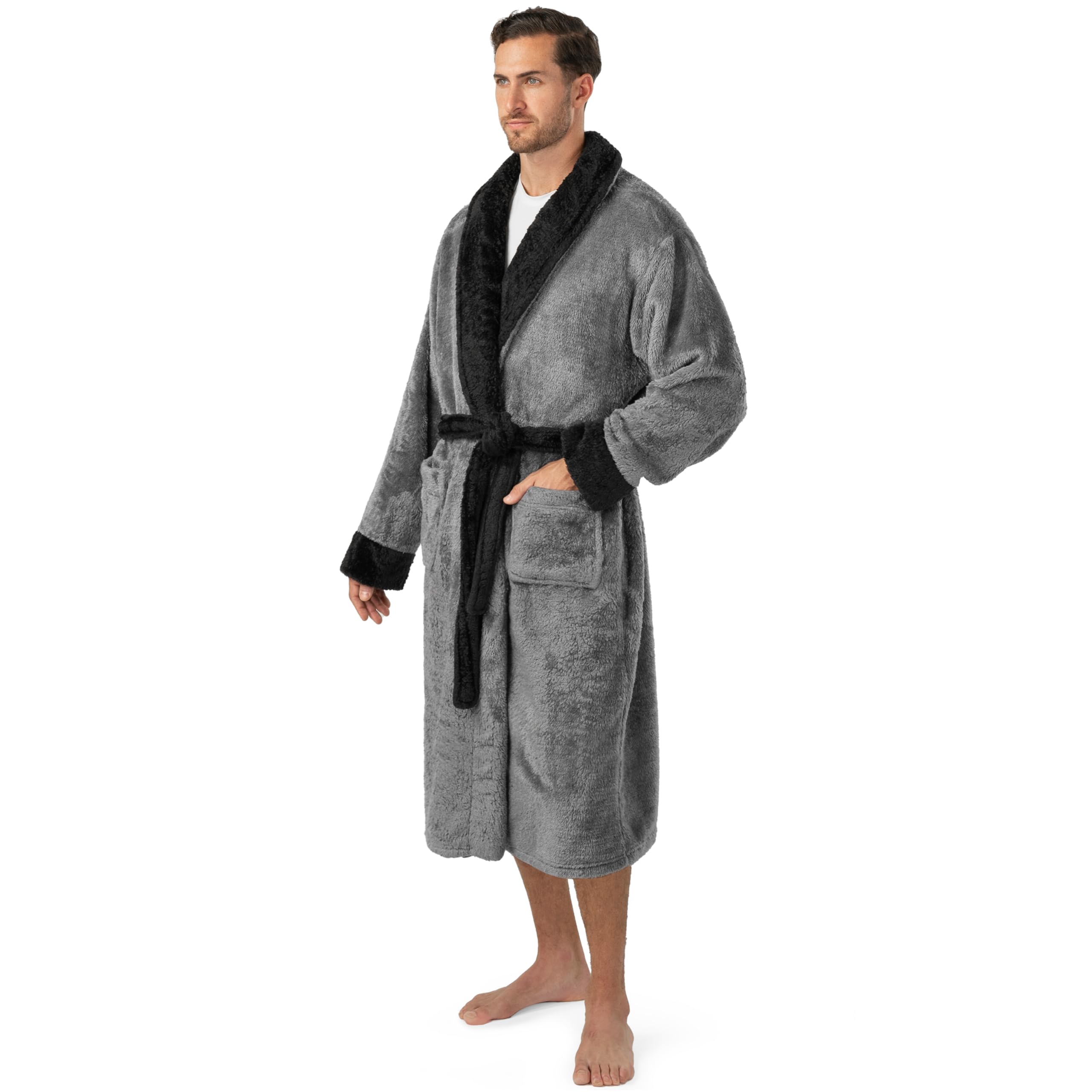 PAVILIA Mens Soft Robe, Plush Fluffy Fleece Bathrobe Men, Long Sherpa Shaggy Spa Robe