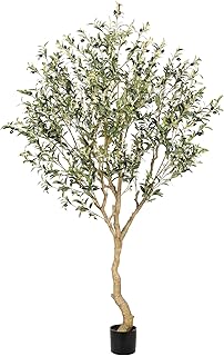 Realead 7FT Olive Trees Artificial Indoor - Tall Faux Olive Tree 7 Feet with Realistic Leaves and Natural Wood Trunk - Potted Fake Olive Tree for Modern Home Office Living Room Floor Decor Indoor