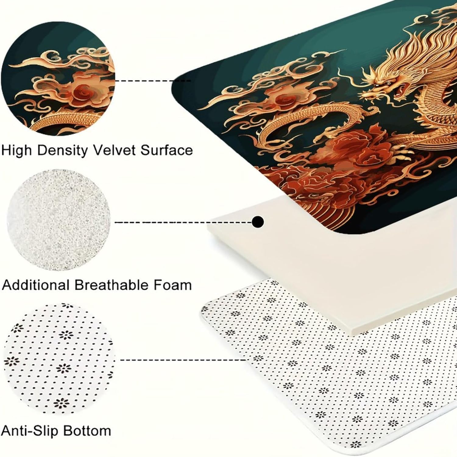 Dragon Chinese Background Kitchen Rugs Set of 3 Non Slip Washable Kitchen Mats for Floor Soft Area Rug Kitchen Floor Mat Cushioned Anti Fatigue Mats Standing Sink Mat Decor Runner Rugs