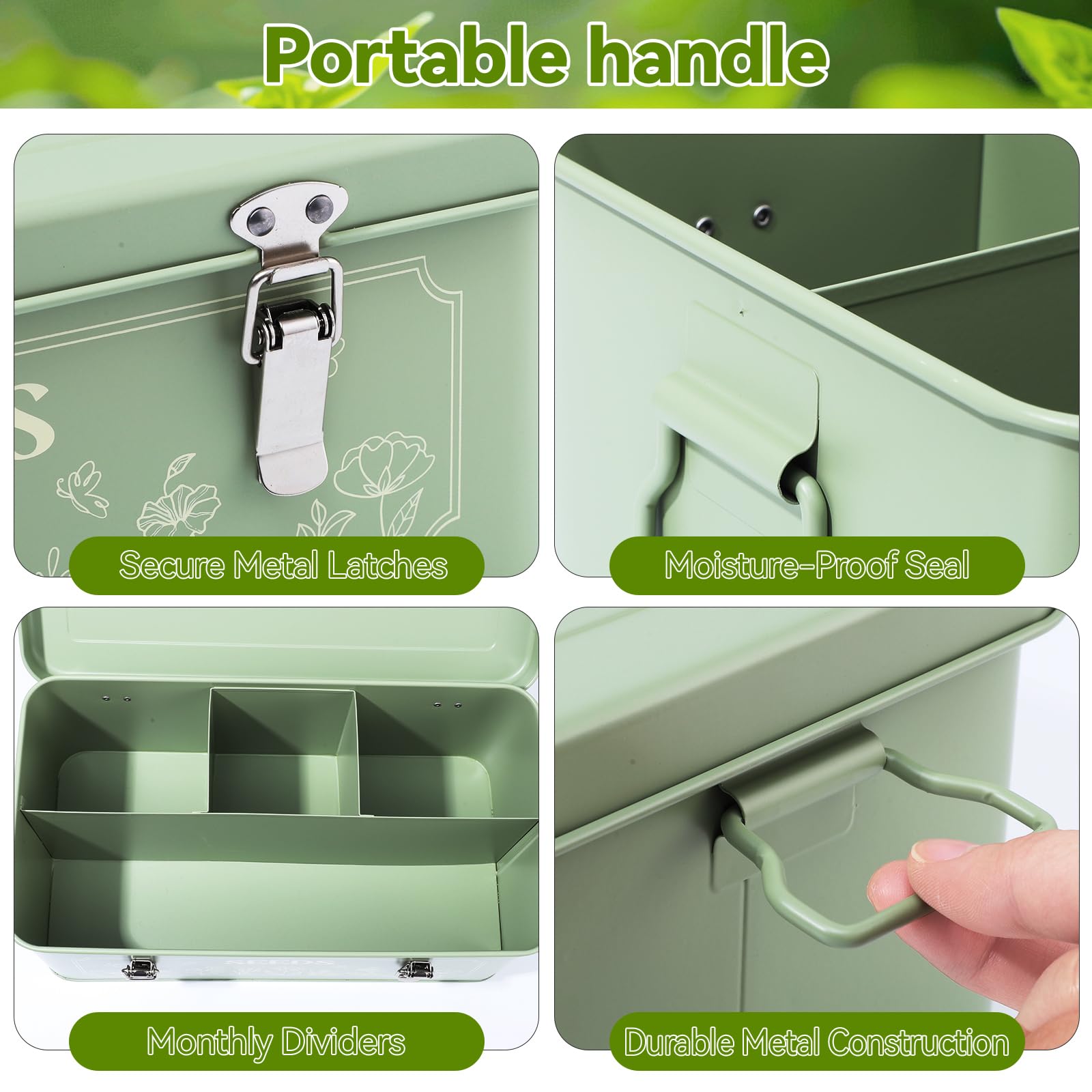 nuoshen Metall-Aufbewahrungsbox, Garten-Samenbox, 32,5 x 17,3 x 13,7 cm, Saatgutaufbewahrung, Gewächshauszubehör, für Gärtner, Schrebergarten, Geschenke