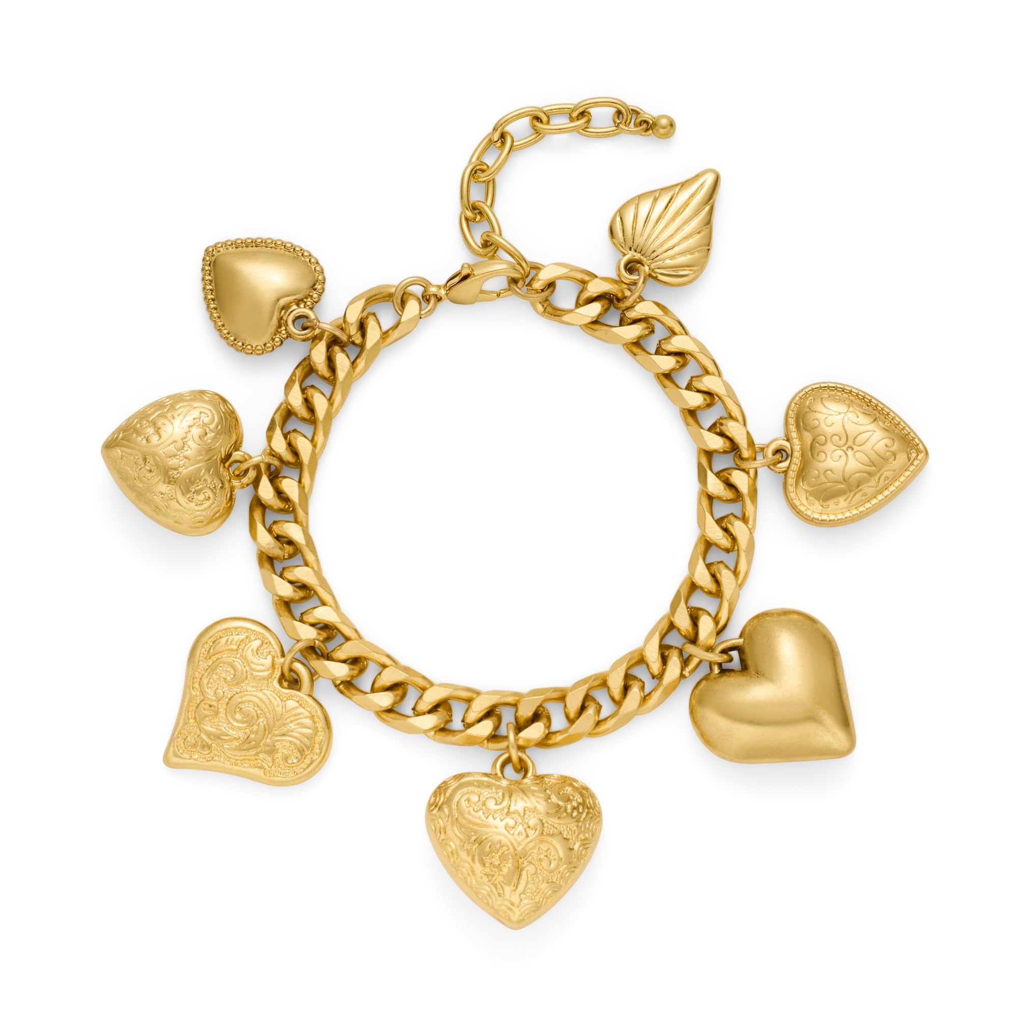 CLASSYZINT Chunky Bracelet with Puff Heart Charms Puff Heart Bracelet Link Chain Bracelet for Women