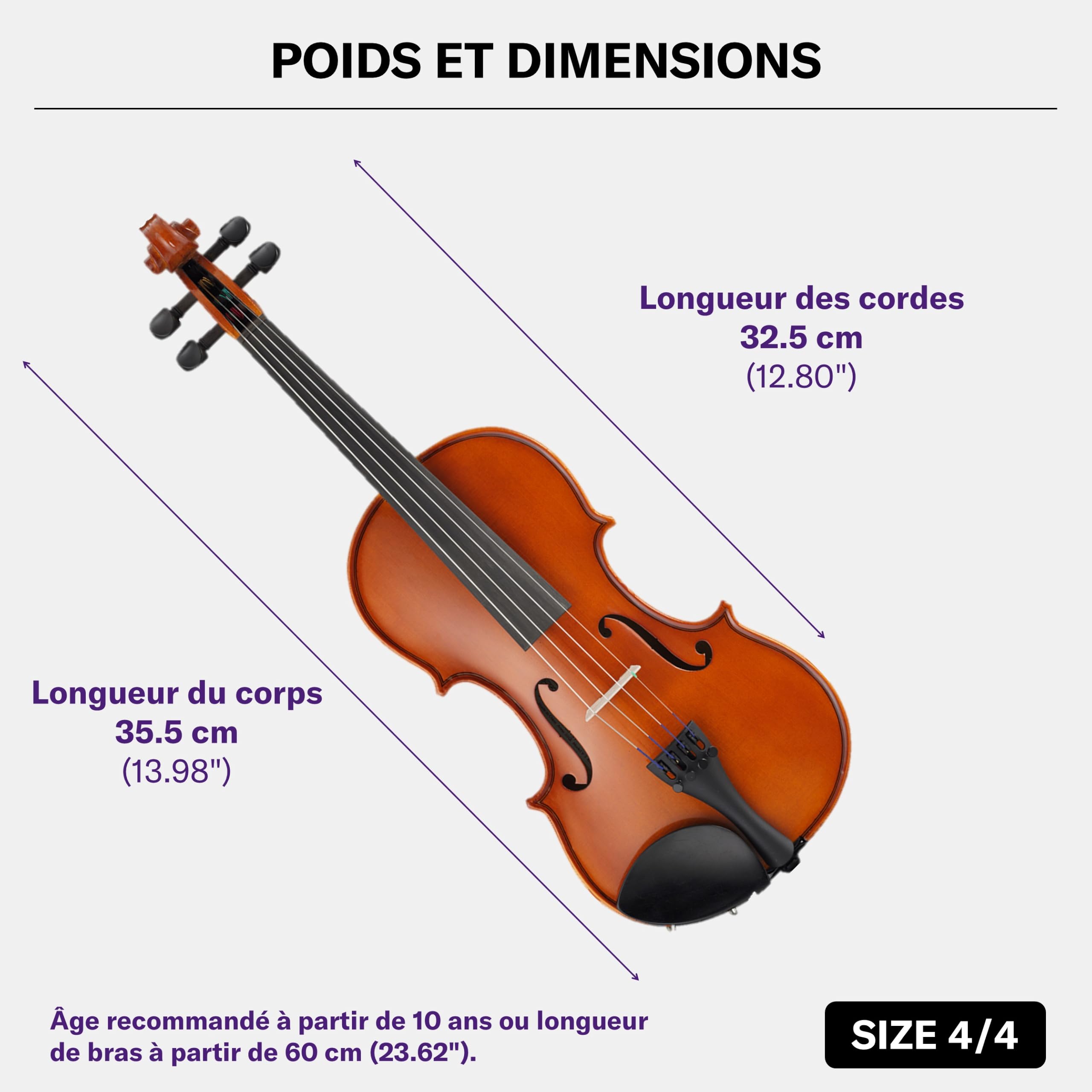 YAMAHA V3SKA44 Set Violon Acoustique – Taille 4/4, Violon D'étude Monté à la Main, Table en Épicéa, Fond en Érable, Touche en Ébène, 4 Tendeurs, Livré en Étui avec Archet et Colophane – Marron