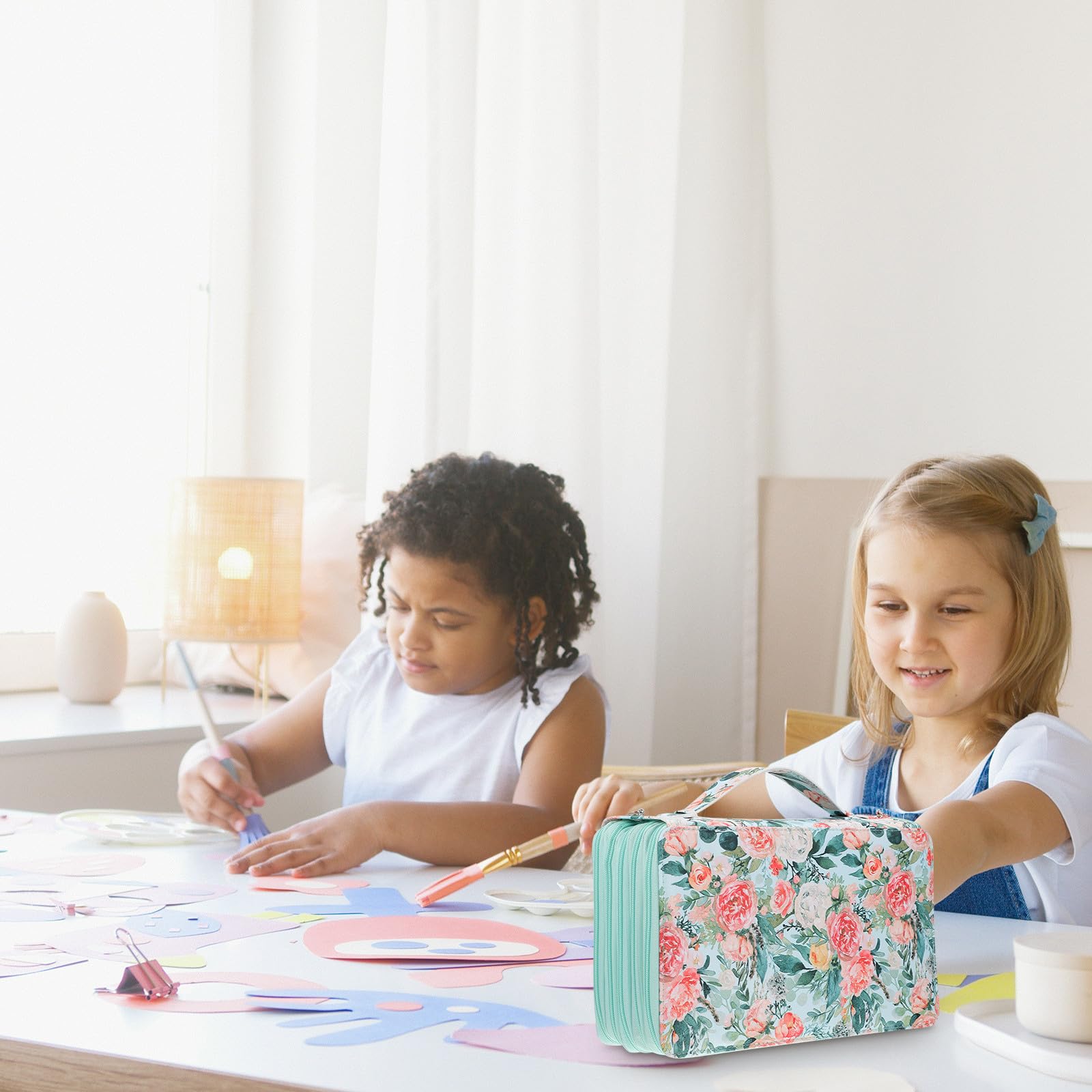 Kichvoe Trousse à Crayons Grosse Capacité en Tissu Oxford Poignée, Design à Fermeture Éclair et Anneaux Élastiques, pour L'école Bureau