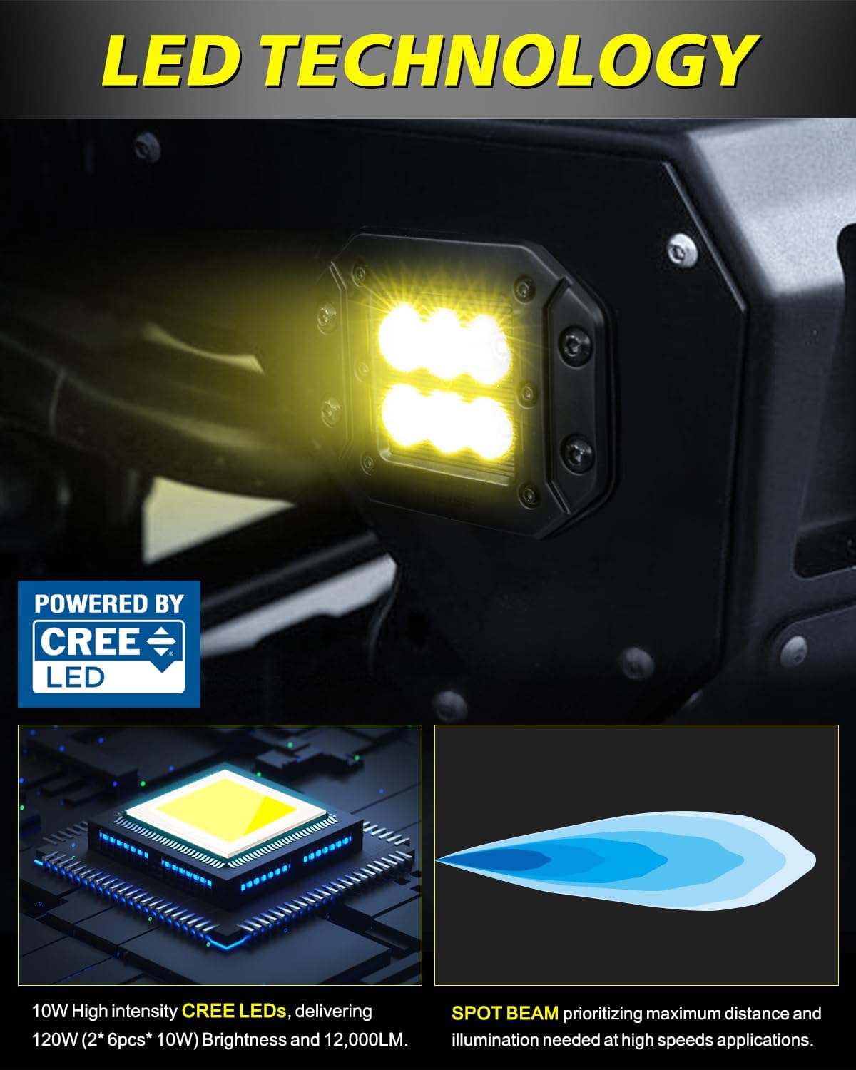 Amber Flush Mount LED Pods, 5" 120W CREE LED Bumper Lights Offroad Driving Backup Reverse Fog Lights Yellow Flush Mount Light Bas for Truck Pickup UTV ATV SUV 4x4 Boat