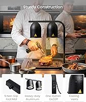 Vista 5 de SYBO DL2112 Lámpara de calor para alimentos de grado comercial, calentador de alimentos eléctrico portátil, 2 bombillas de 500W con soporte Negro