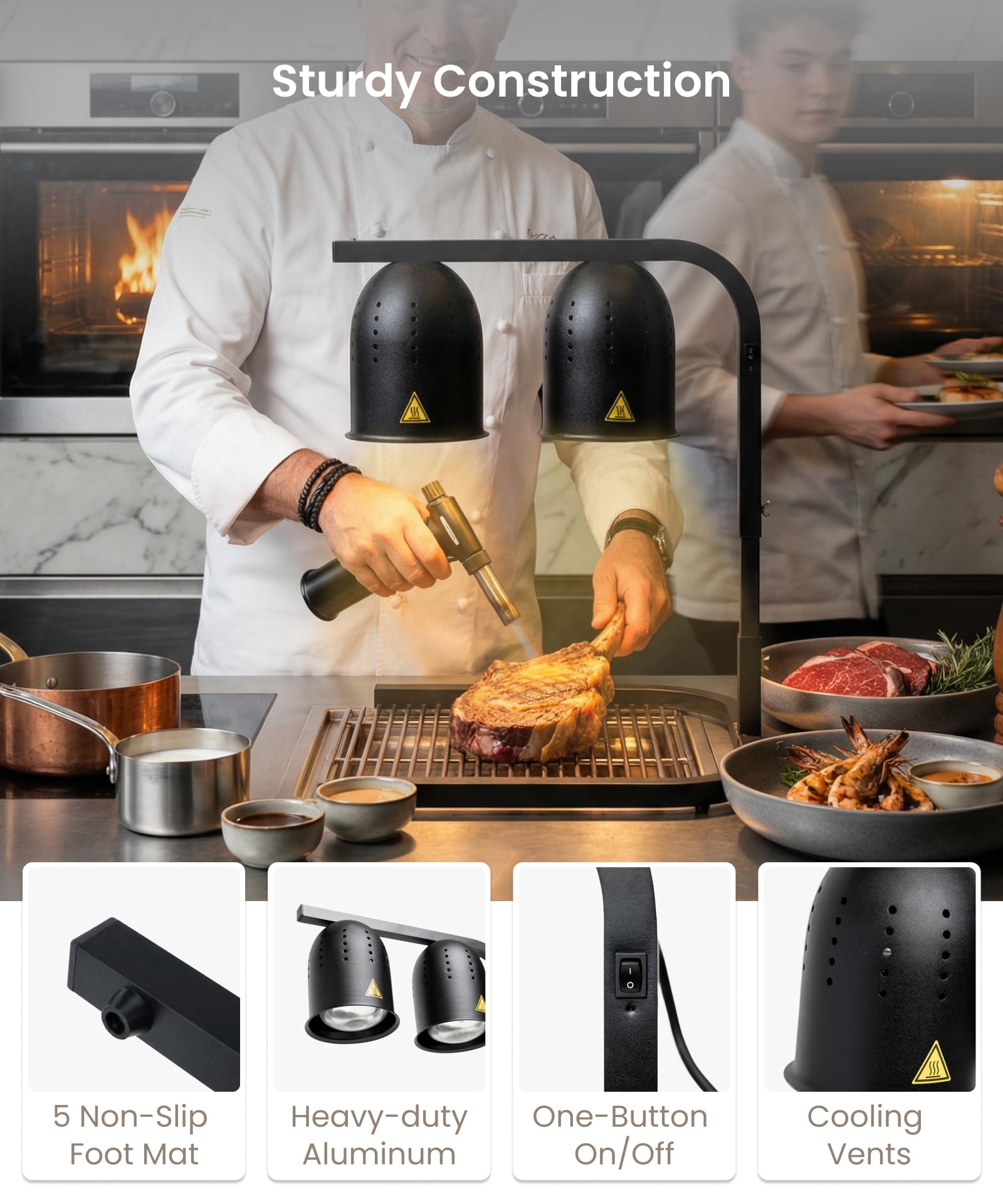 SYBO DL2112 Lampe chauffante électrique Portable de qualité Commerciale 2 Ampoules, Support Libre, 500 W, Noir