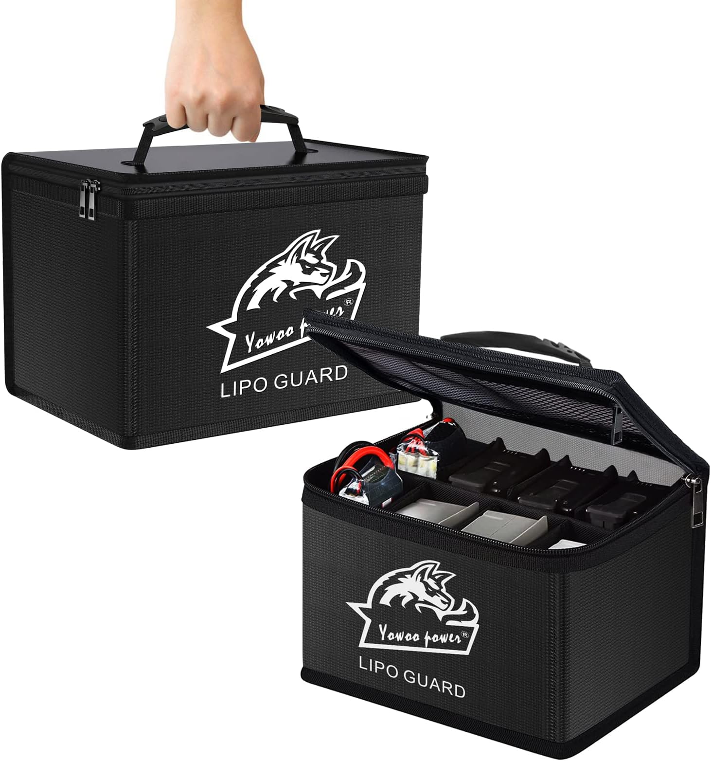 YOWOO Lipo Safe Bag, Fireproof Explosionproof LiPo Battery Bag, Large Space Highly Sturdy Double Zipper Lipo Battery Guard for Lipo Battery Storage and Charging (10.63x6.69x6.69 inch)