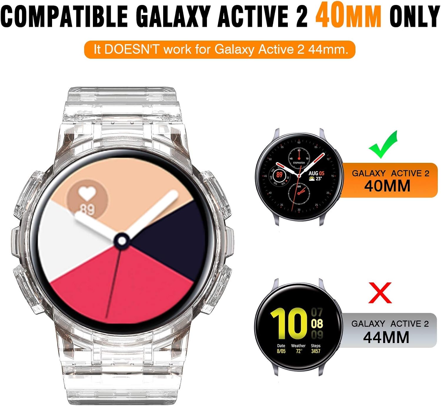 ANCOOL Compatible with Galaxy Active 2 40mm Band, Clear Watch Band with Protective Case Replacement for Samsung Galaxy Active 2 40mm Smartwatch (Clear)