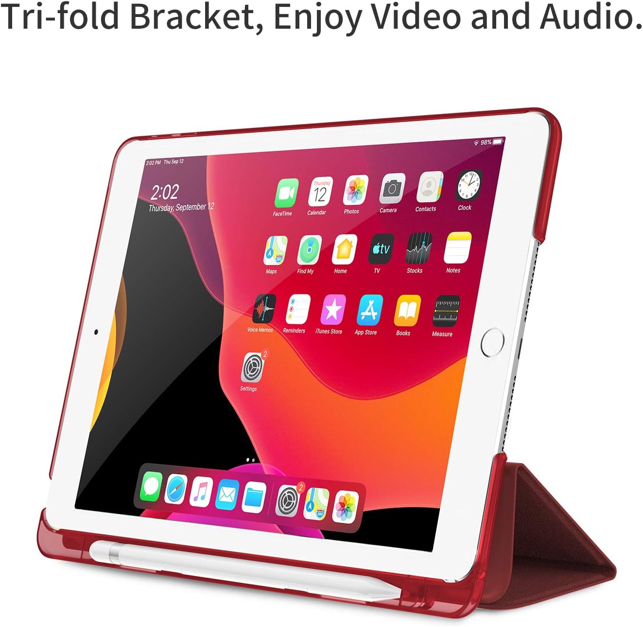 INFILAND Compatible with iPad 9th Generation 2021 Case, iPad 8th Generation 2020 Case, iPad 7th Generation 2019 Case with Pencil Holder, iPad 10.2 2019/2020/2021 Case (Wine-red)